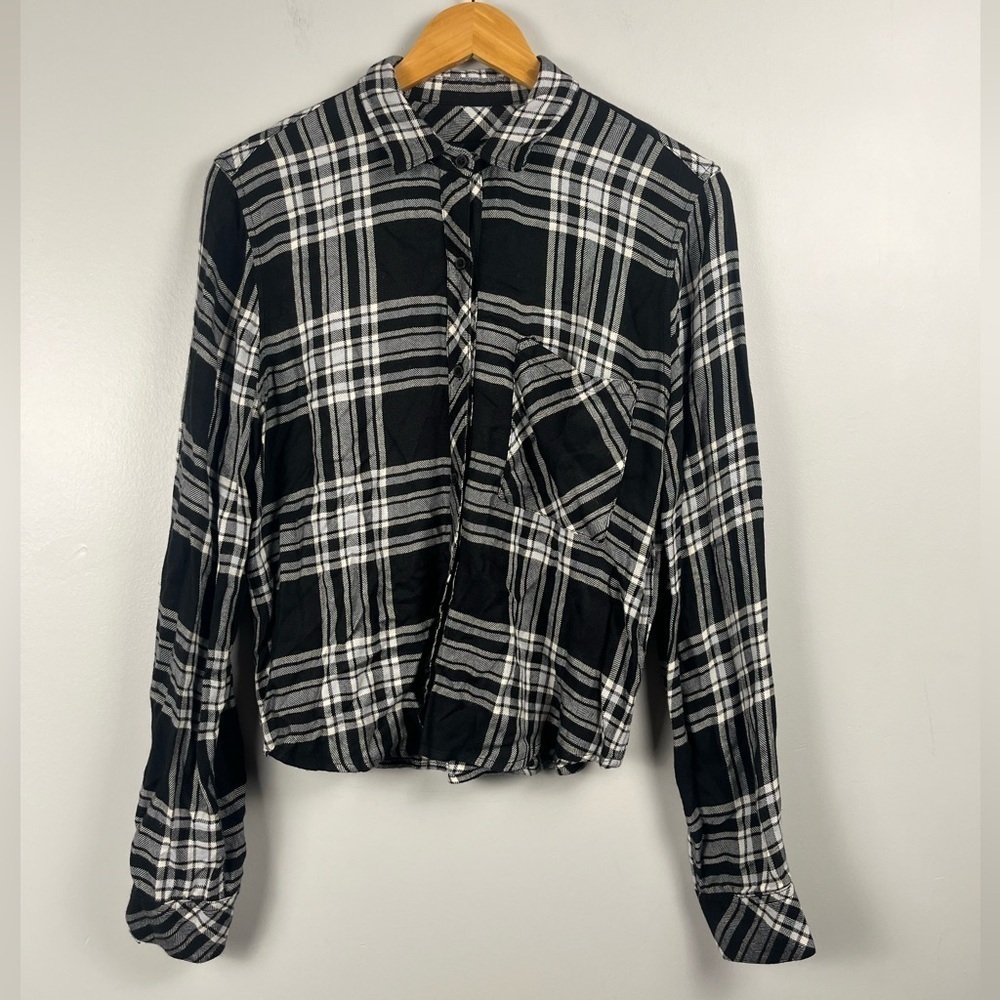 RAILS Button Down Plaid Loose Top Dylan Black Sky Ivory SMALL